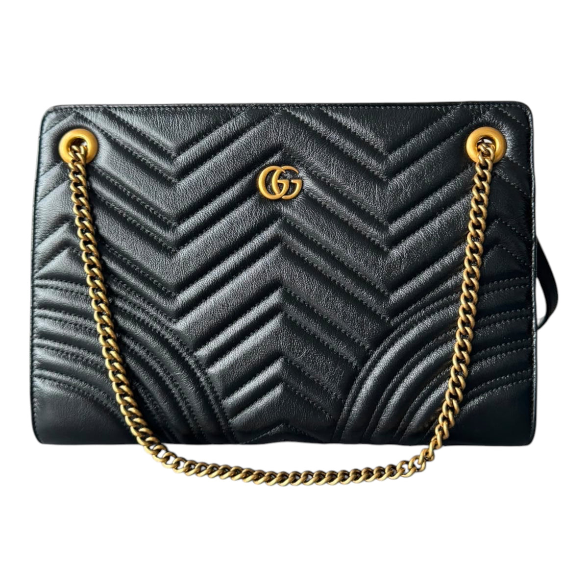 Gucci Black Matelassé Leather GG Marmont Chain Shoulder Bag