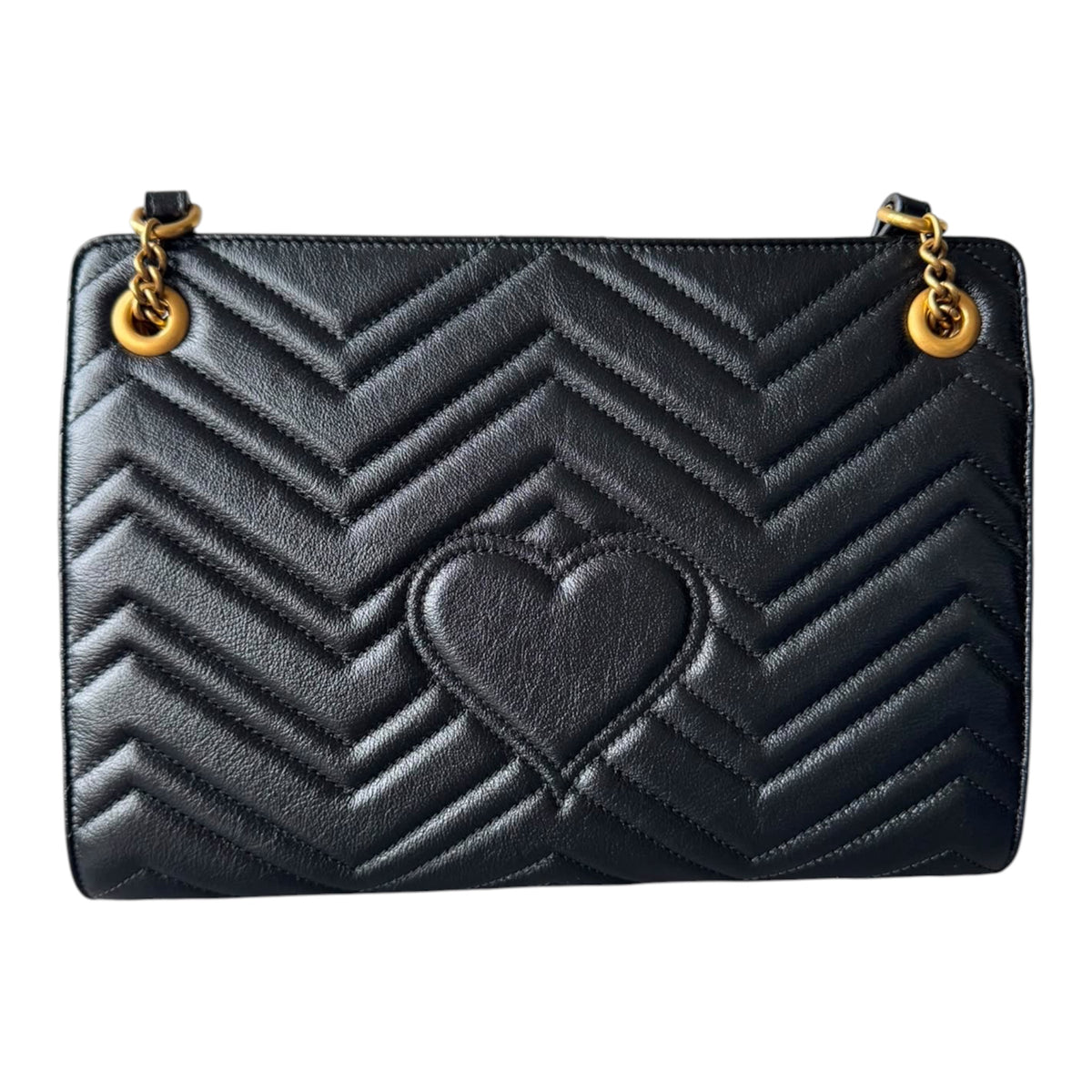 Gucci Black Matelassé Leather GG Marmont Chain Shoulder Bag