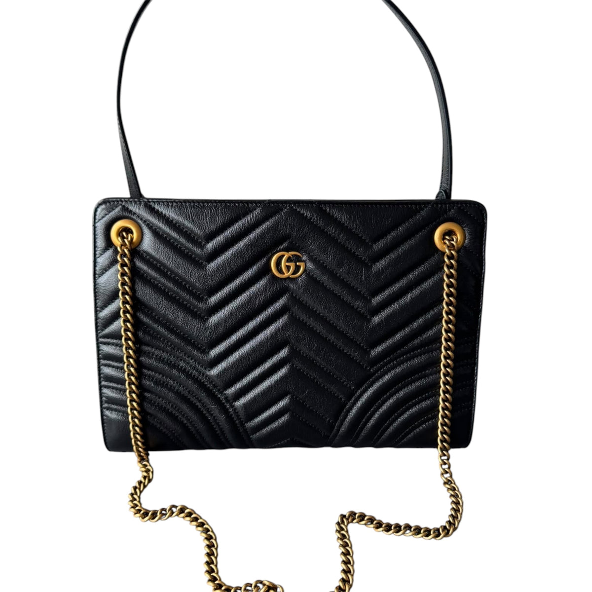 Gucci Black Matelassé Leather GG Marmont Chain Shoulder Bag