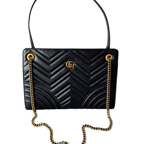 Gucci Black Matelassé Leather GG Marmont Chain Shoulder Bag